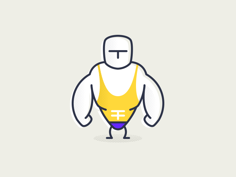 Friends don't let friends skip leg day bodybuilder character icon illustration man muscle navy outline palette purple yellow