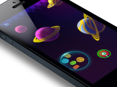 iOS Game apple game glow ios level planets score shield space spaceship ui warp
