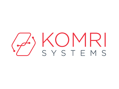 Komri Systems logo branding circuit high tech identity logo red software system technology