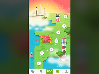 Progression Map app game illustration iphone map octopus sea ship