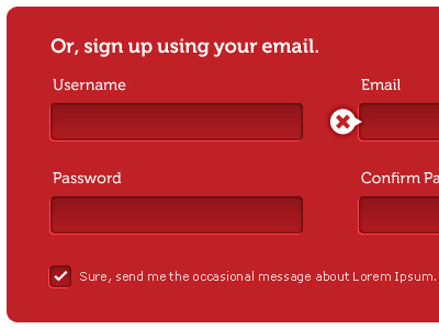 Email sign up clean error fields message sign up