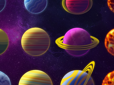 All the planets! aliens game illustration outer space parsecs planet rings space