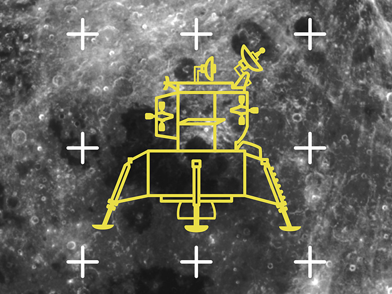 Astrobot Shirt Design - Lunar Lander print sublimation white black yellow illustration lem lunar moon space tshirt