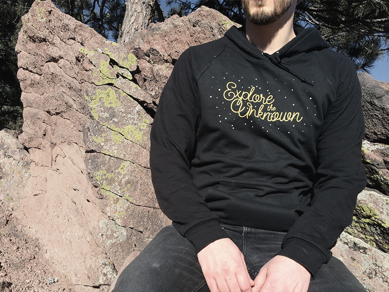 Explore The Unknown Hoodie - by ASTROBOT stars space yellow black hoodie adventure explore