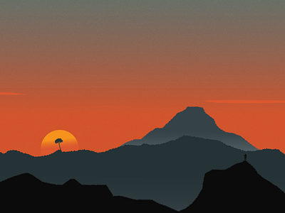 Hiker enjoying the sunset. design illustration illustrator moutains sun sunset vector