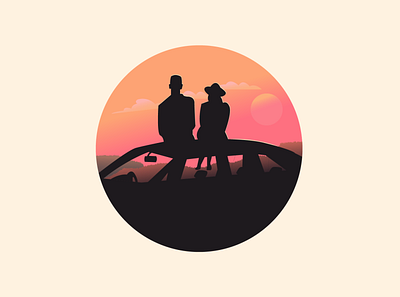Couple enjoying sunset. art design designs digital art illustration illustrator landscape sun sunset vector