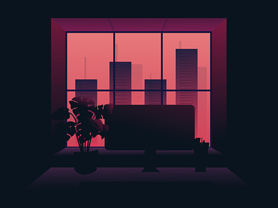 Desk at Sunset with Skyscraper City View by Imaad Naeem on Dribbble