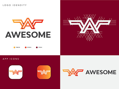 Letter A + W combine AWESOME logo