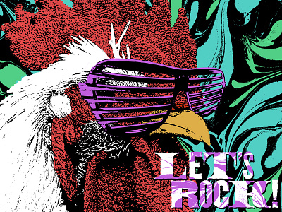 Cock Rock collage psychedelic rooster texture typography