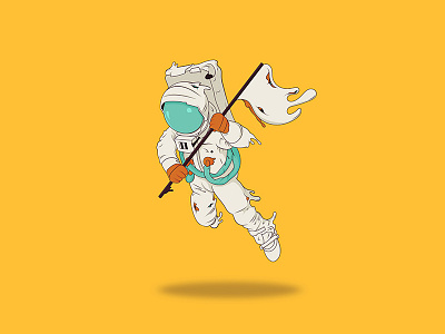 Space Guy astronaut drawing flag goo illustration