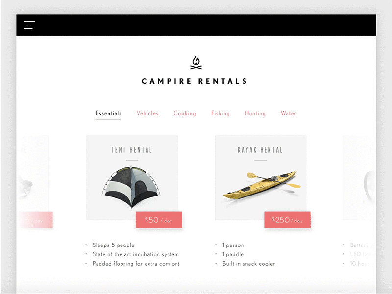 Daily UI 30 - Pricing animation camping dailyui design motion pricing ui design user experience user interface ux
