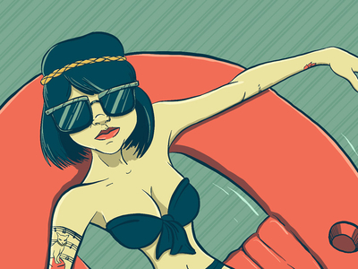 Pool girl illustration pool poster sunglasses tattoo vintage