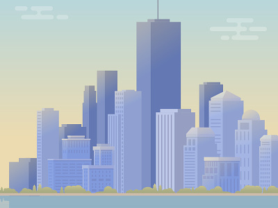 Cityscape blue buildings city dawn digital gradient illustration onboarding vector
