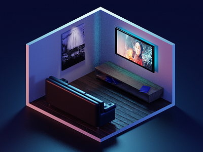 Living Room on a weekend night 3d 3d model blender model