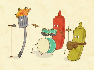 Surreal BBQ Series band illustration ketchup mustard spatula surreal