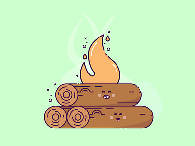 Campfire campfire design fire happy illustraion illustration illustrator kawai kawaii logs vector wood