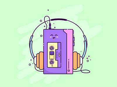 Walkmen cassette tape design happy illustration illustrator jukebox kawaii music sony tunes vector walkmen