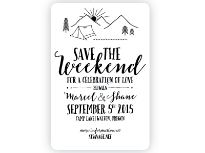 Save the Weekend camp wedding illustration save the date typography