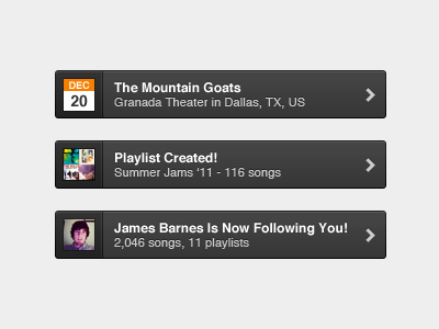 Grooveshark Notifications black event follow grooveshark gui hover notification playlist ui