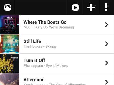 Grooveshark Radio App - Queue android android app app black create grooveshark icons list mobile mobile app navigation now playing queue radio station white
