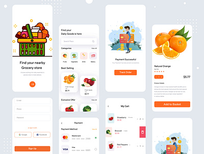 Groceries Mobile App Design clean commercial delivery app ecommerce food fruit groceries ui grocery grocery app grocery online grocery store illustraion interface minimal mobile ui photoshop product simple ui ui uiux