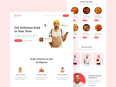 FoodX - Food Delivery Landing Page app design clean food food delivery app food delivery landing page food delivery service food delivery website food order food ordering landingpage minimal simple ui ui uiux website