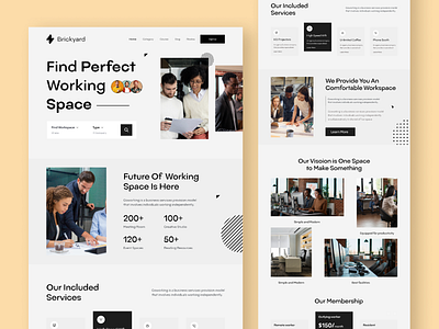 Co-Working Space Website. clean co working landing page layout minimal office office space typography web website website design white space work working