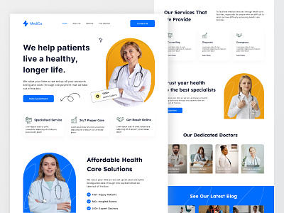 Medical Website Landing Page Template appointment clean clinic consultation design health healthcare hoispital homepage medical medical care medicine minimal patient pharmacy simple ui ui uiux vintage website