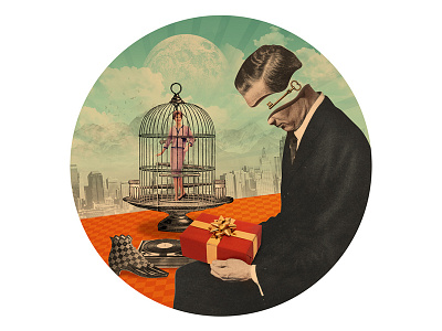 Micromachismos 1 bird buildings cage collage editorial illustration key magazine moon music record shoe