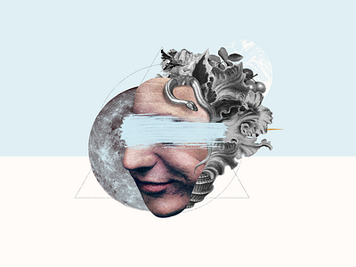 All you are is brand new blue collage editorial face flowers illustration ink moon plants portrait surreal