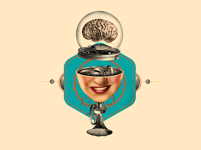 Mechanical Language brain collage design face icon machine science