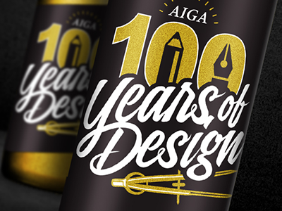 AIGA Centennial Bottle 100 aiga beer bottle celebrate design gold lettering party script type typography