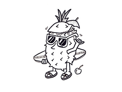 Pineapple Surfer beach character draw food fruit handmade illustration marker pineapple sketch surf