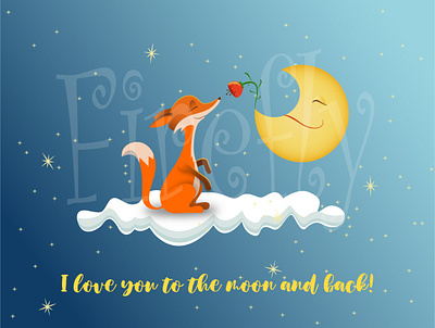 I love you to the moon and back ai flower fox illustration illustration art illustrator love moon romantic