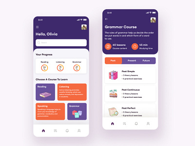 Mobile Learning App UX/UI Design app elearning english language learning mobile mobileapp online teaching ui ux