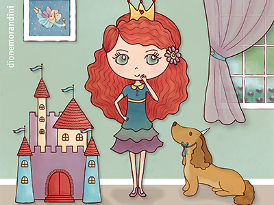 Playing Princess bedroom castle dog fairy girl playing princess red haired