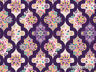 Pattern - Butterfly floral moroccan tiles pattern print