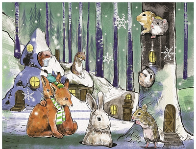 Winter & silence animal drawing children´s book illustration digital painting drawing illustration