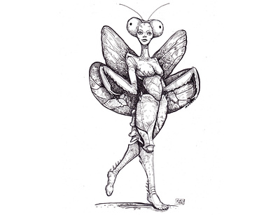 Prayer mantis girl. artwork character design children´s book illustration drawing illustration