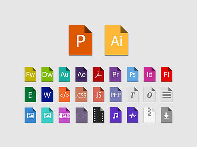 Flat color file type icons