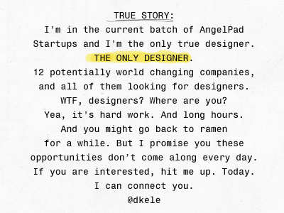 Where are you Startup Designers? accelerator designers developer startup web