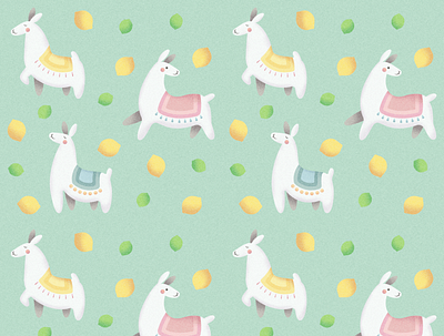 Llamas and Lemons and Limes animal art illustration pattern