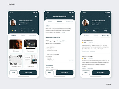 Daily UI Challenge #006 | User Profile daily ui daily ui 006 daily ui challenge freelance freelance app freelancer search mobile app profile page user profile