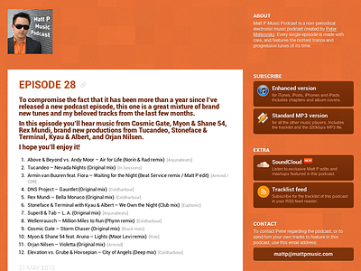 Matt P Music Podcast 2013 buttons icons matt p music podcast orange redesign redesign of the redesign roboto texture web