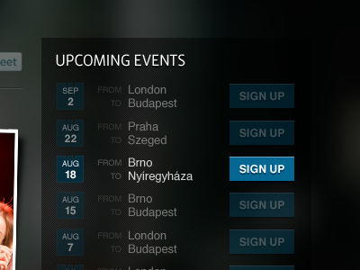 Upcoming Events widget with :hover treatment