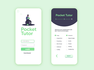 Pocket Tutor App UI app app ui application green ui minimalism minimalist student tutor ui ui design uiux uiuxdesigner user inteface