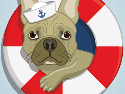 French Bully Captain Illustration anchor bully captain dog french bully lifebelt sea