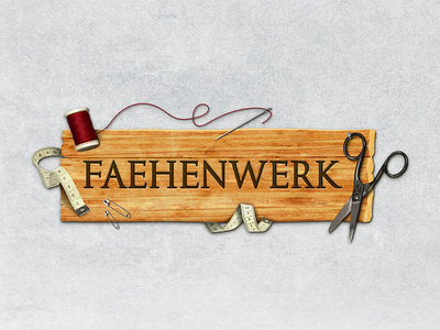 Faehenwerk logo scissors seamstress thread typography wood