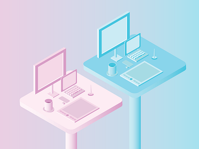isometric exploration branding colorful design desk graphic graphic design illustration illustrator isometric isometric illustration logo ui ux work from home workspace