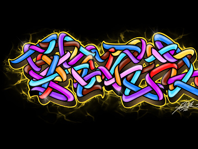 Shoker digital abstract letters graffiti art artwork color design graffiti graffiti digital lettering line style mural shoker